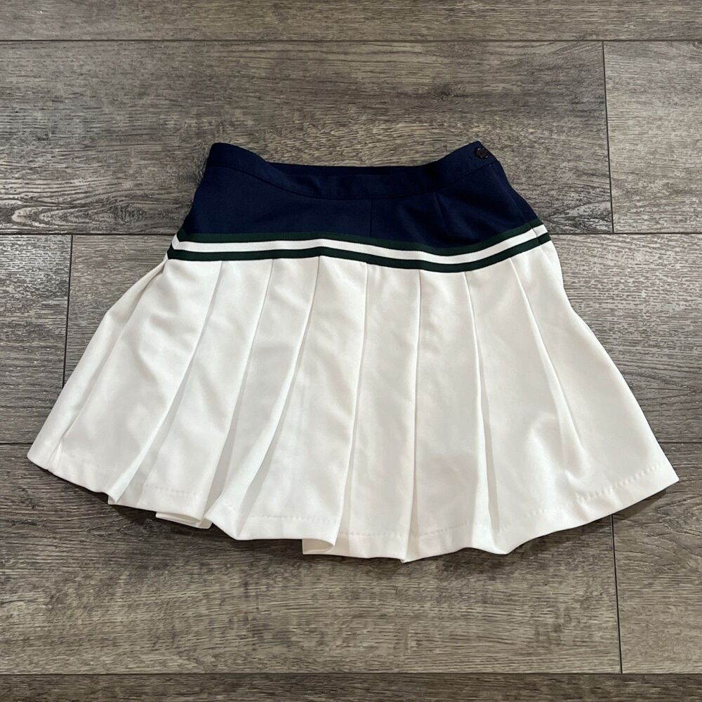VTG 80s Dehen Pleated Skirt White Navy Green USA Cheer Tennis Uniform Women’s XS